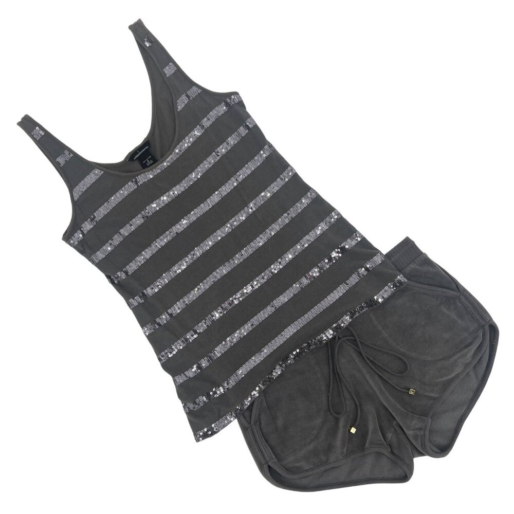 VTG Victorias Secret Set Gray Velour Sweater Shorts Sequin Tank Set| Y2K McBling - Picture 14 of 16